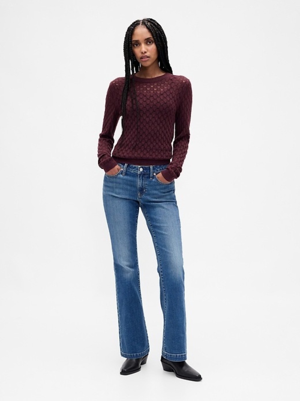 Gap Pointelle Knit Crewneck Sweater Tuscan Red Wool Blend XL